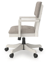 Robbinsdale antique white upholstered home office desk chair side alternate angle