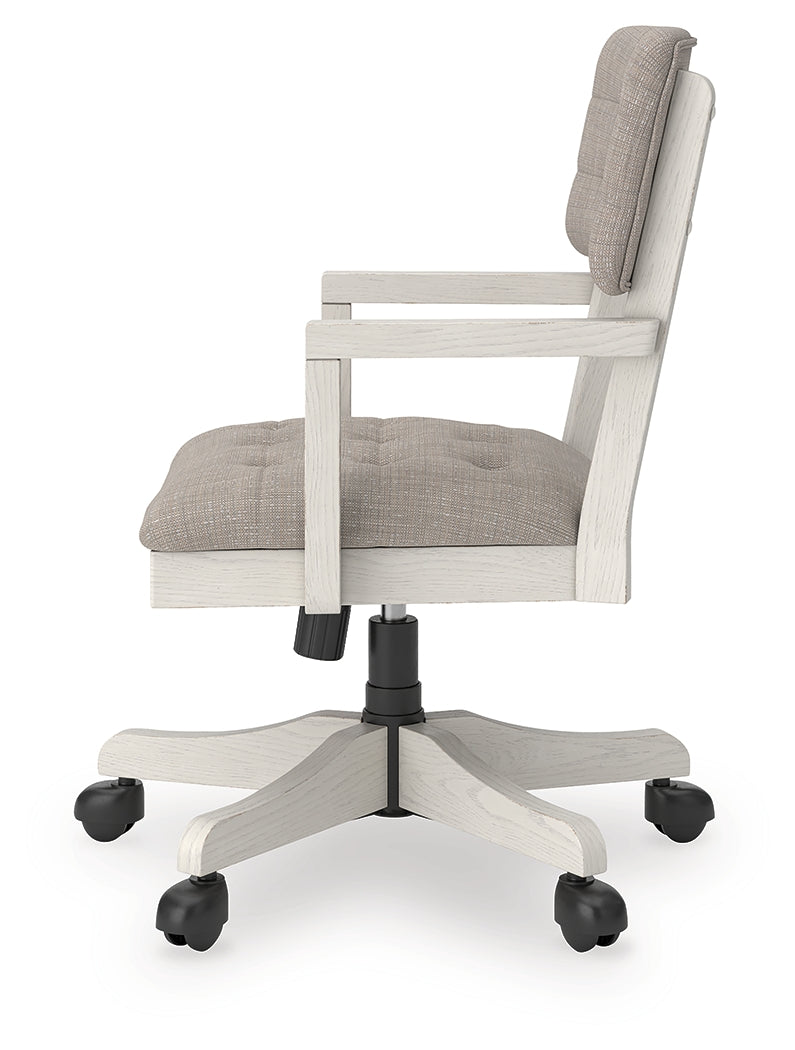 Robbinsdale antique white upholstered home office desk chair side alternate angle