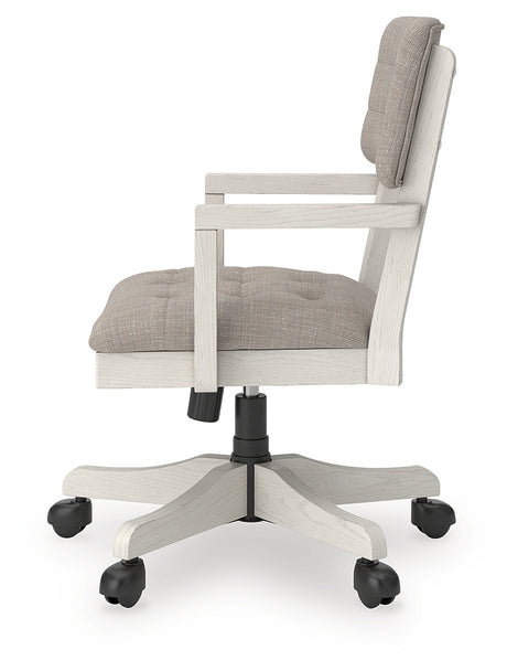 Robbinsdale antique white upholstered home office desk chair side alternate angle