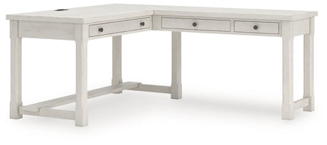 Robbinsdale L-Shaped Desk side angle showing drawers