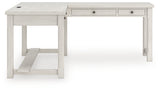 Head on view of Robbinsdale Antique White L-Shaped Desk