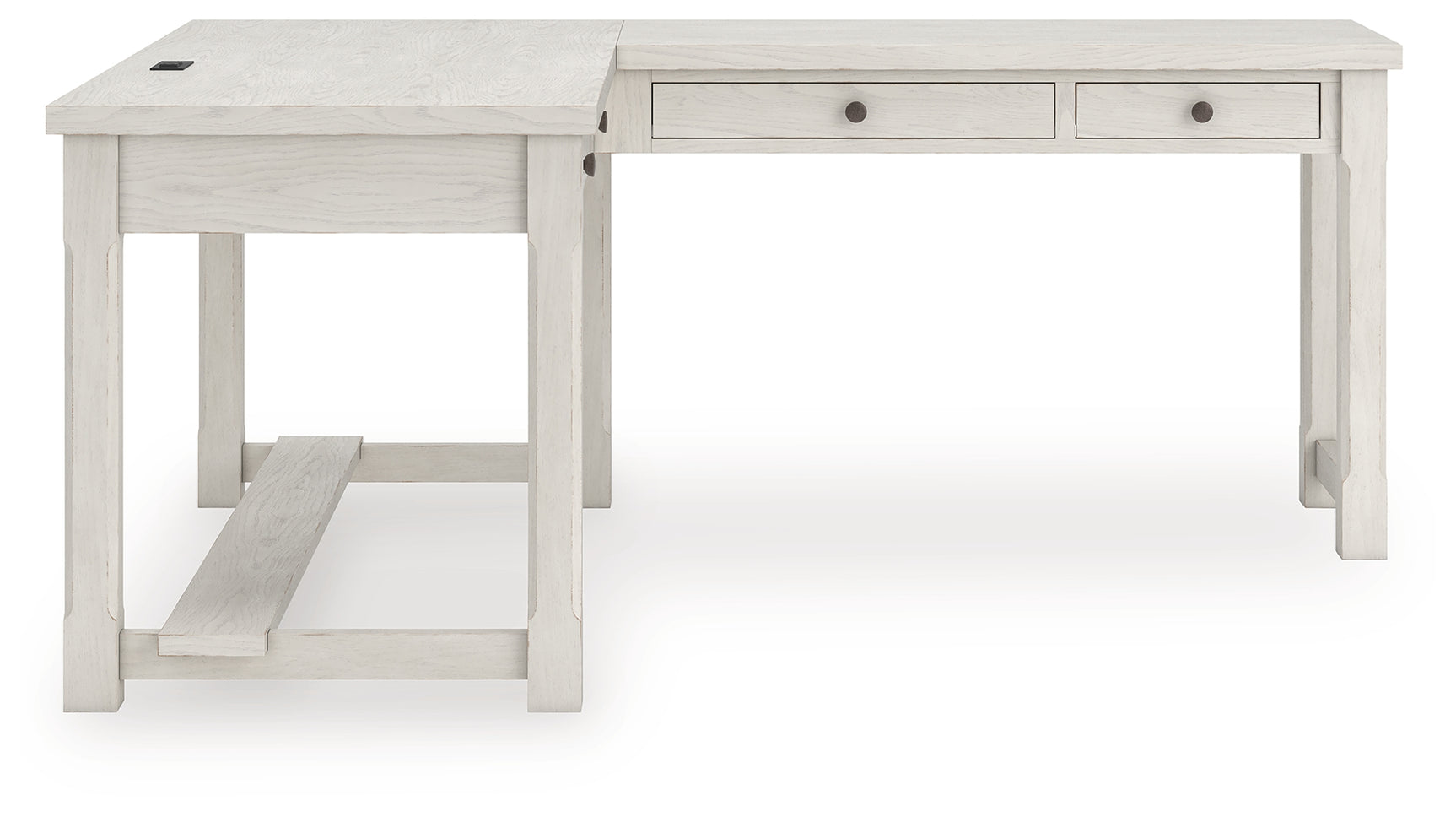 Head on view of Robbinsdale Antique White L-Shaped Desk