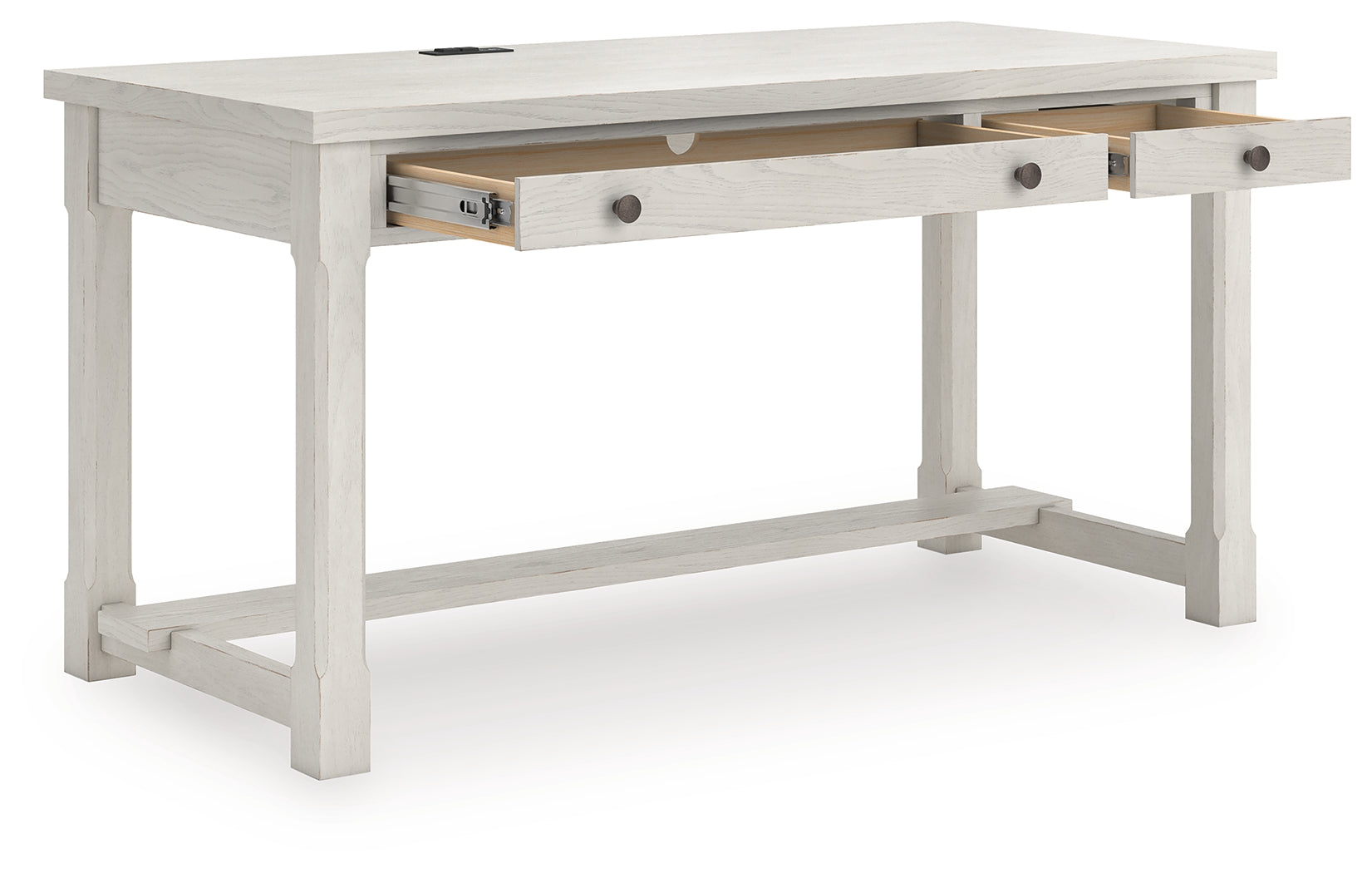 Desk drawers open showing interior