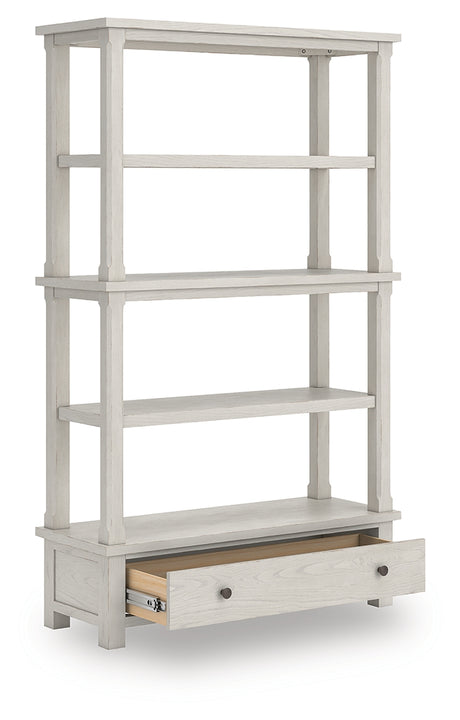 Robbinsdale bookcase open drawer side view