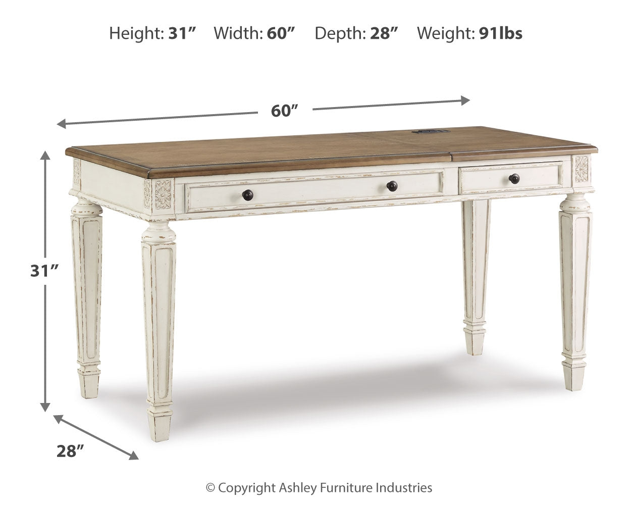 Realyn White and Brown Traditional Home Office 2-Desk Set