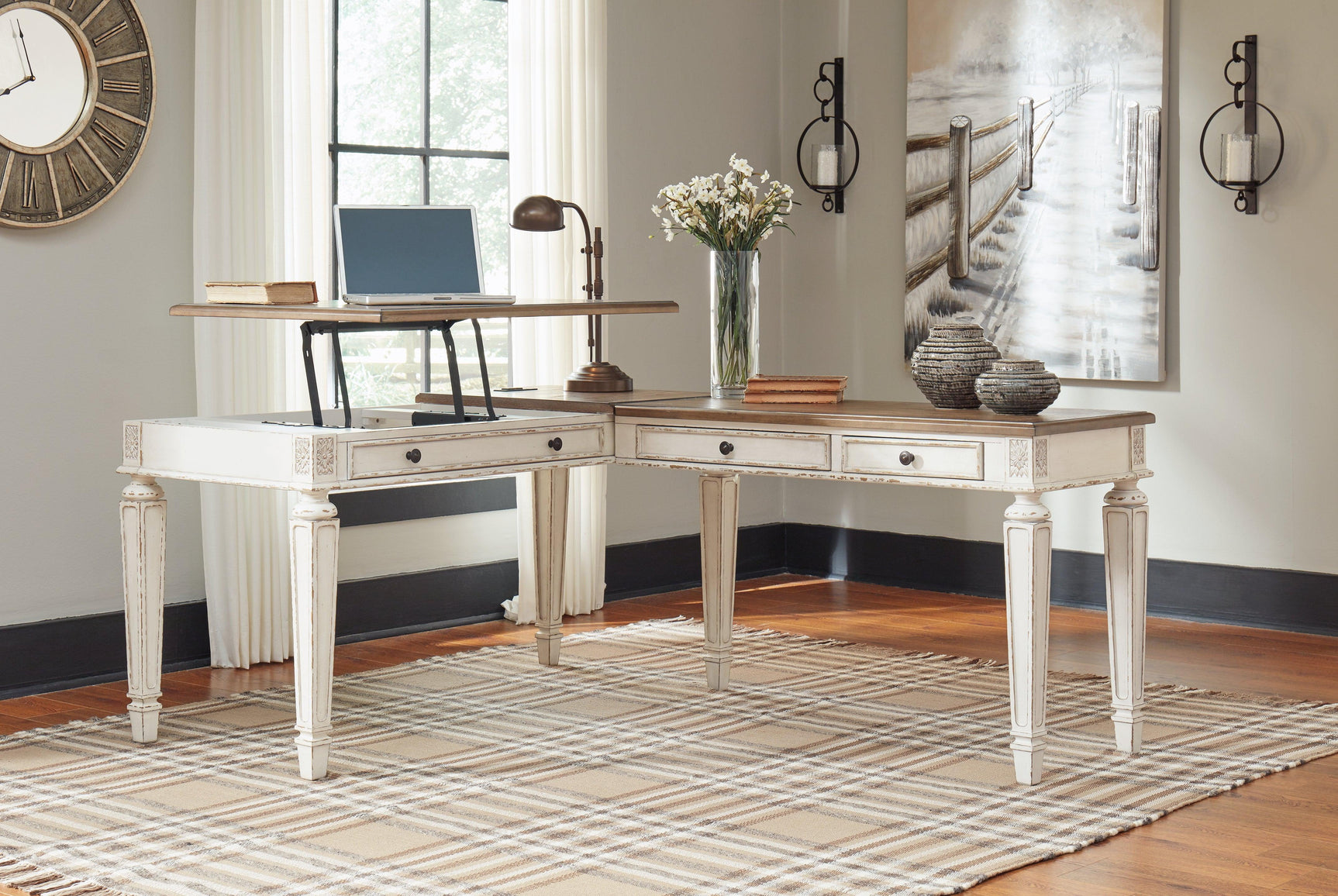 Realyn L-Shaped Desk full front view