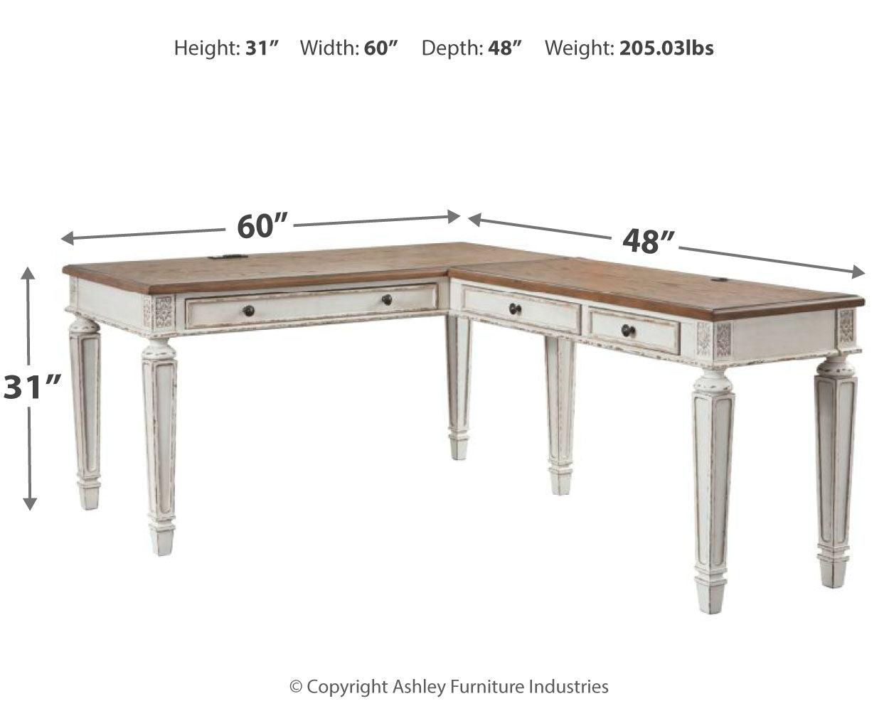 Realyn desk dimensions illustration