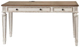 Realyn desk front close-up showing drawers