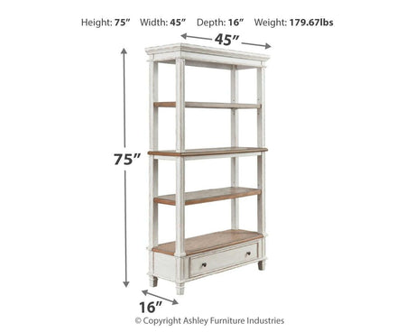 Realyn 75 inch bookcase dimensional diagram