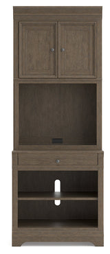Janismore weathered gray traditional bookcase head-on front view