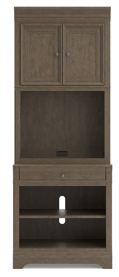Janismore weathered gray traditional bookcase head-on front view