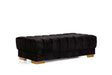 Front view of Mia Black Velvet Rectangle Ottoman on floor