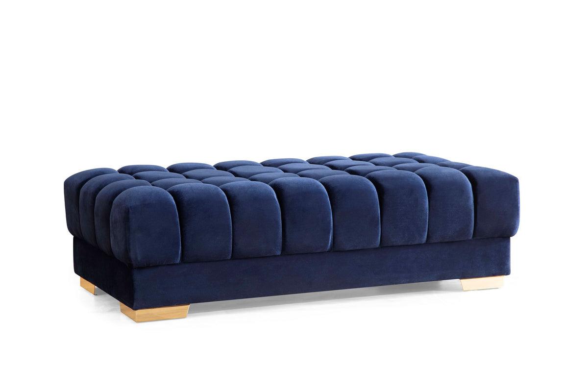 Mia Navy Velvet Rectangle Ottoman - Ella Furniture