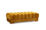 Mia Mustard Velvet Rectangle Ottoman front view with mustard velvet upholstery