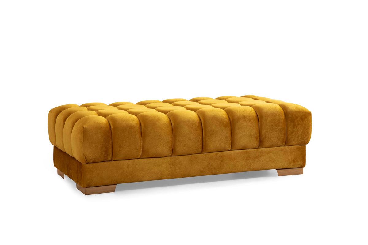 Mia Mustard Velvet Rectangle Ottoman - Ella Furniture