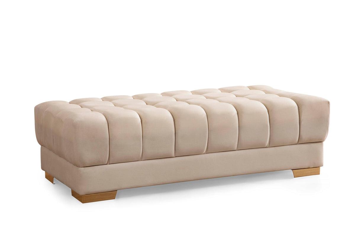 Mia Ivory Velvet Rectangle Ottoman - Ella Furniture