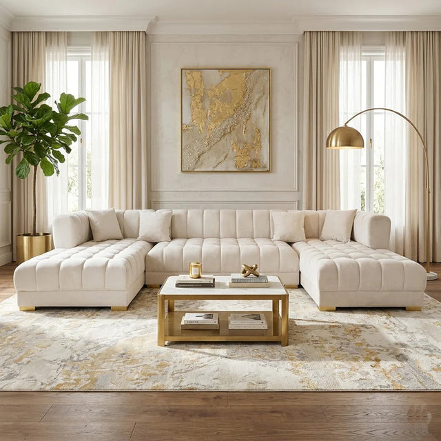 JAYLA IVORY VELVET DOUBLE CHAISE 141" SECTIONAL from Decor Furniture