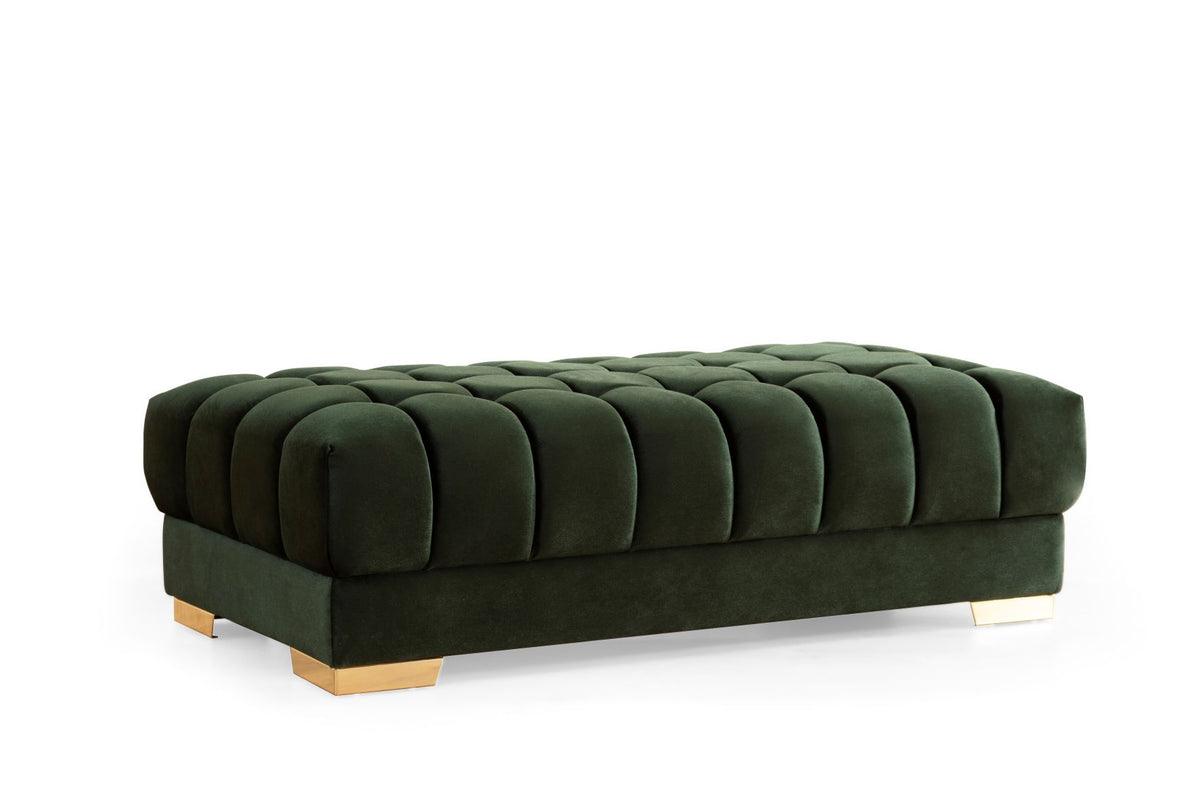 Mia Green Velvet Rectangle Ottoman - Ella Furniture