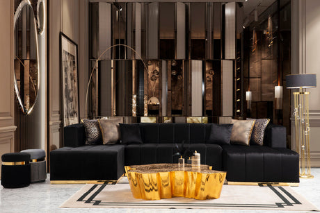 Amelia Black Velvet Double Chaise 140 Sectional sofa front view