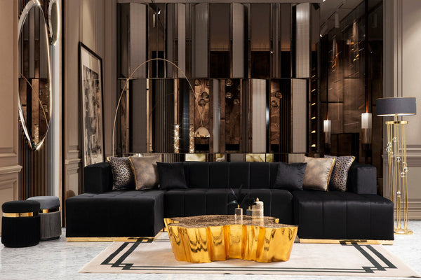 Amelia Black Velvet Double Chaise 140 Sectional sofa front view