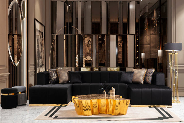 Amelia Black Velvet Double Chaise 140 Sectional sofa front view