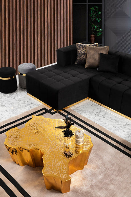 Living room scene with Amelia Black Velvet Double Chaise Sectional