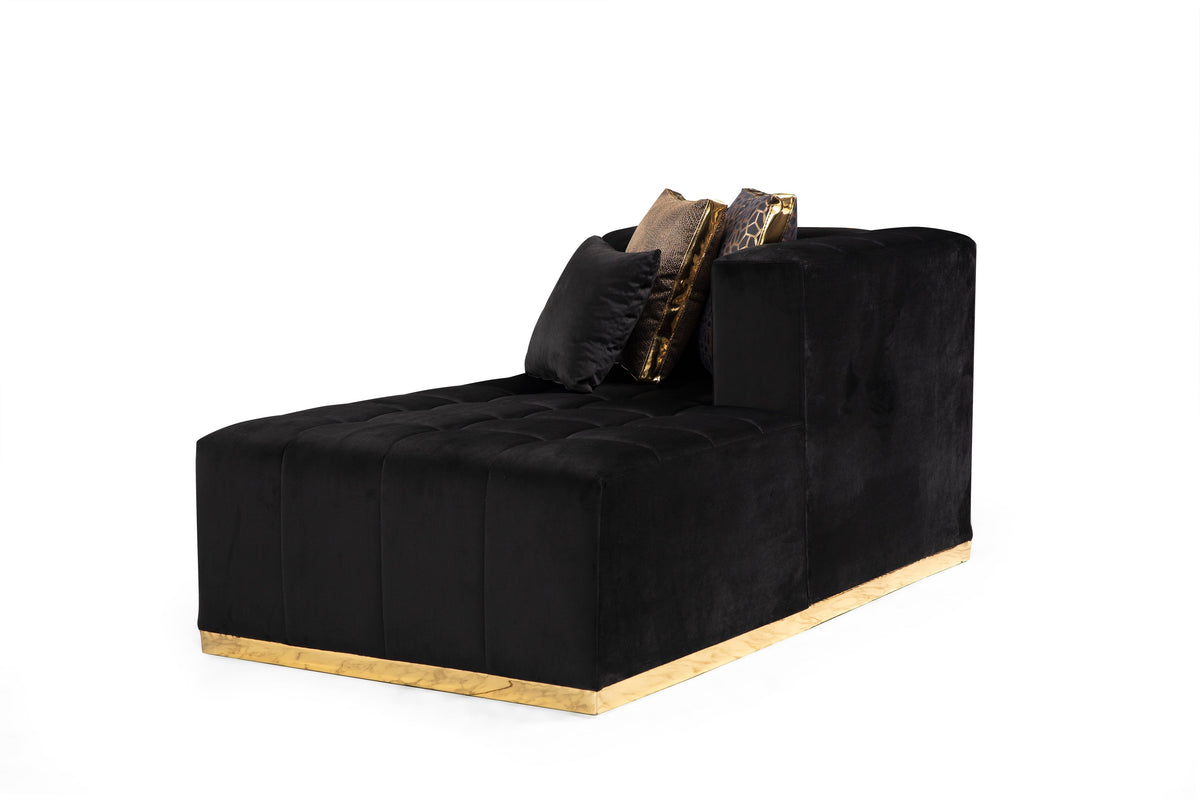 Room setting with Amelia Black Velvet Double Chaise Sectional