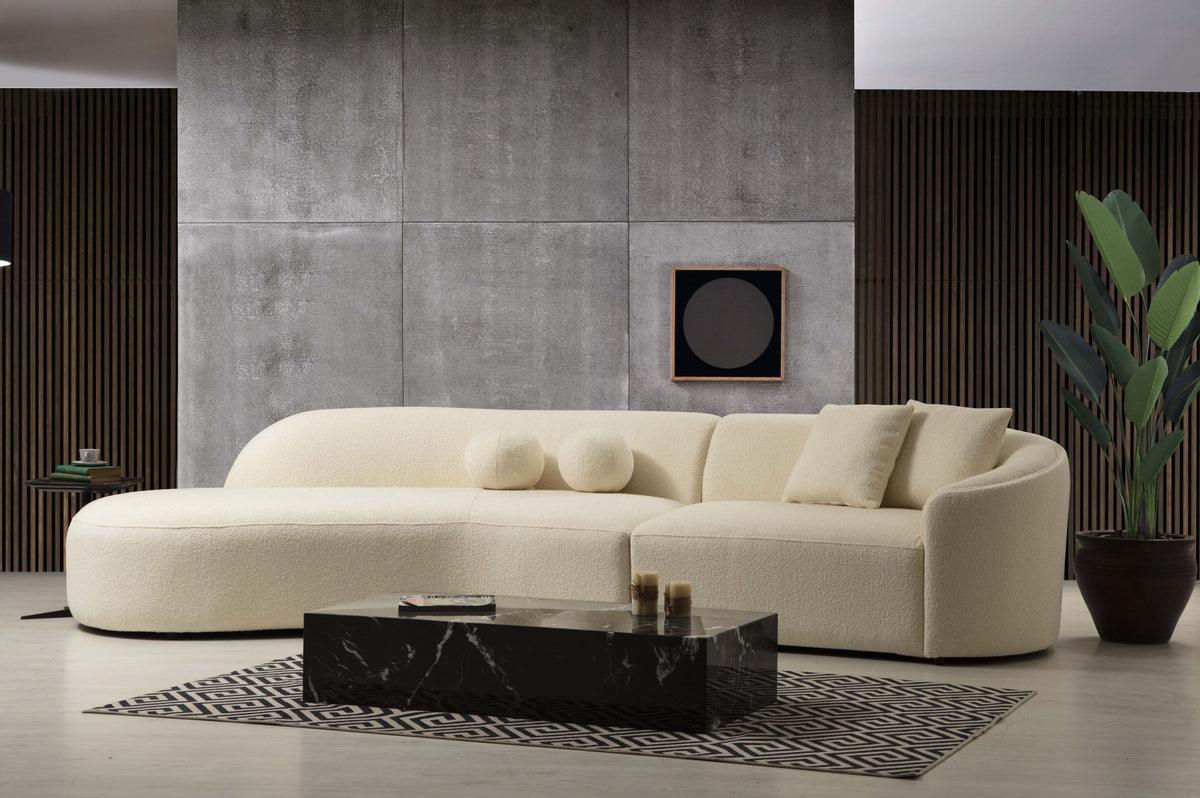 Ava Ivory Boucle Curved Laf Sectional - Ella Furniture