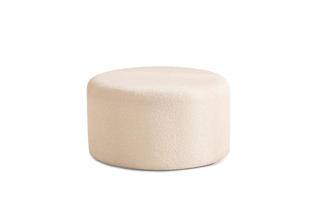Ava Ivory Boucle Round Ottoman - Ella Furniture