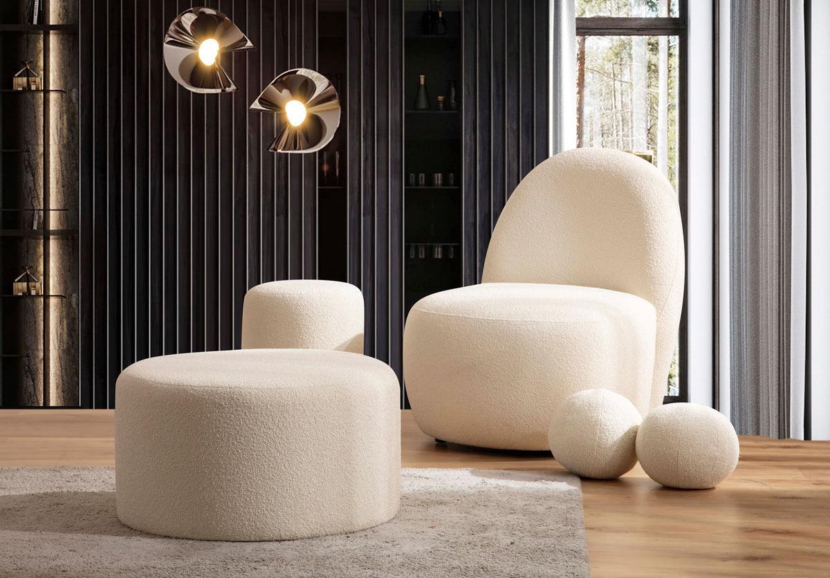 Ava Ivory Boucle Round Ottoman - Ella Furniture