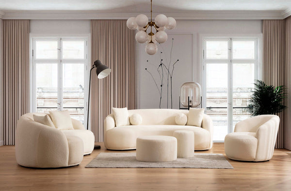 Main view of Emily Ivory Boucle Sofa and Loveseat set