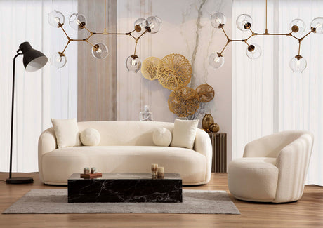 Emily Ivory Boucle Accent Chair in modern room setting