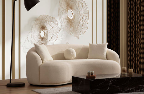 Side profile of loveseat showing fabric texture