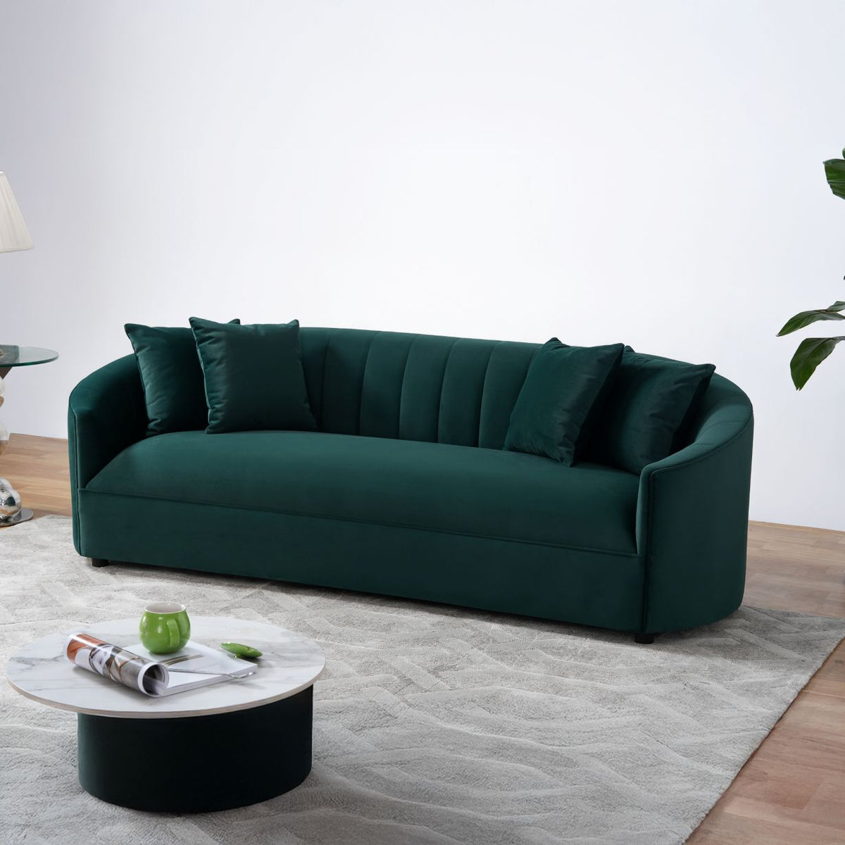 side view of Cicily Green Velvet Sofa highlighting profile
