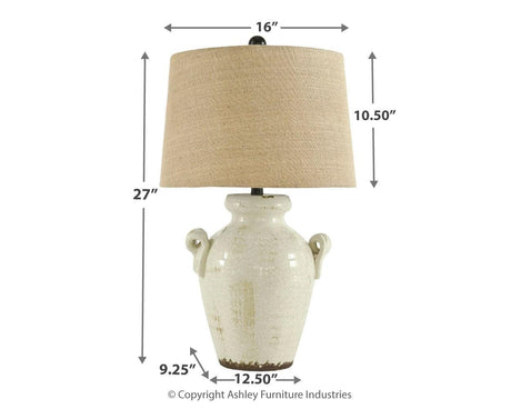 Emelda Table Lamp dimensional diagram showing size details