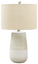 Shavon beige and white ceramic table lamp side angle