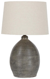 Close-up detail of Joyelle Gray Table Lamp base and fabric shade