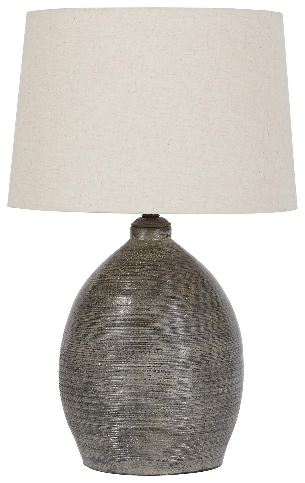 Close-up detail of Joyelle Gray Table Lamp base and fabric shade