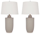 Side angle of Cylener off white ceramic table lamp
