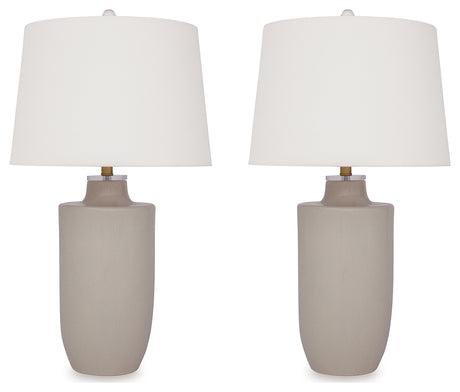 Side angle of Cylener off white ceramic table lamp