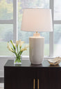 Close-up of crackled glazed ceramic base on Cylener table lamp