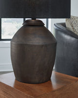 Detail of metallic black terra cotta base