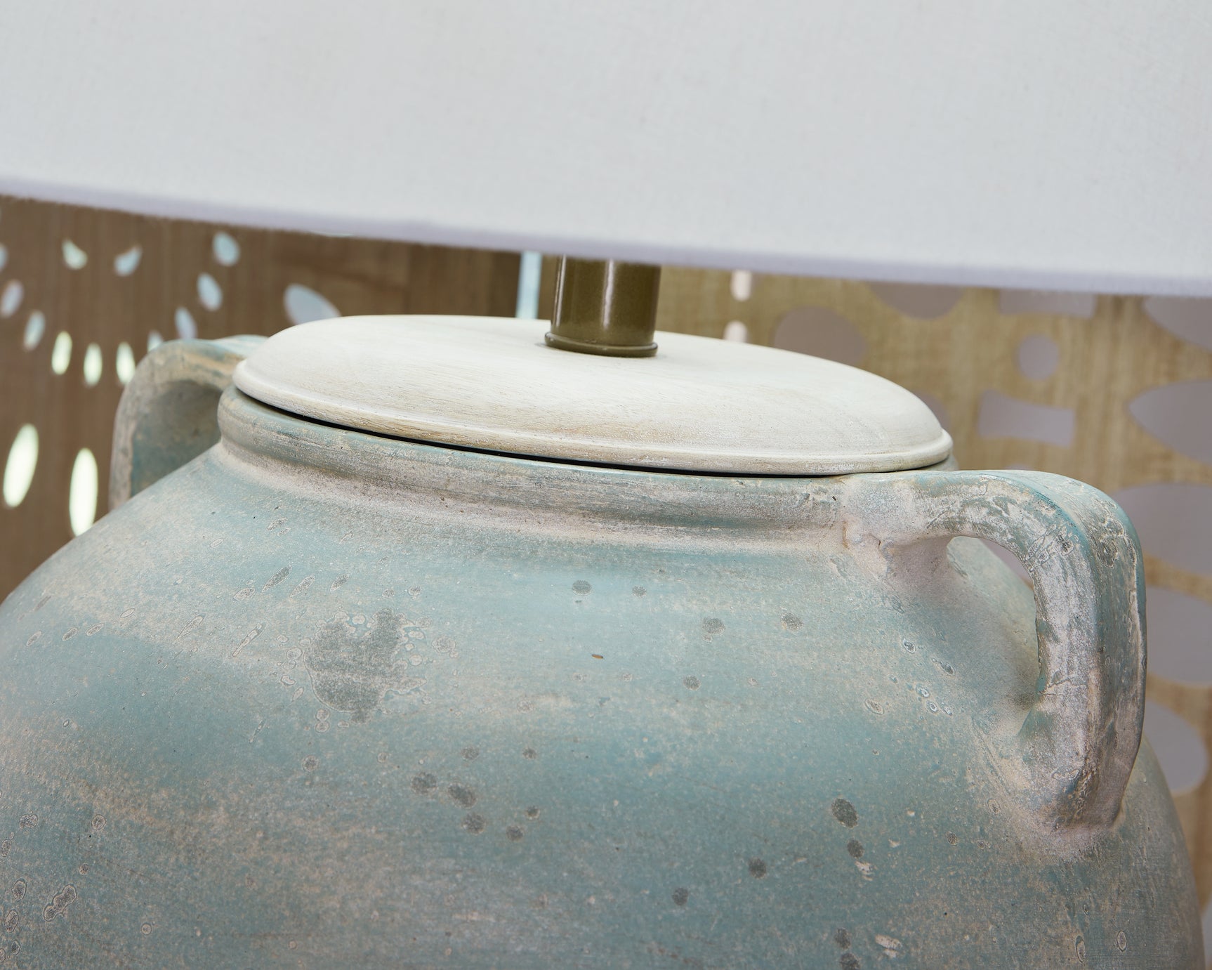 Detailed texture of antique green lamp base
