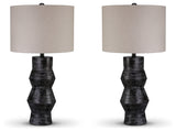 Close-up of distressed black rubbed finish on lamp base