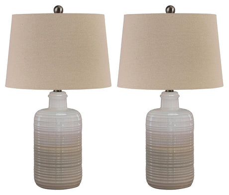 Pair of Marnina Taupe Ceramic Table Lamps on Side Table