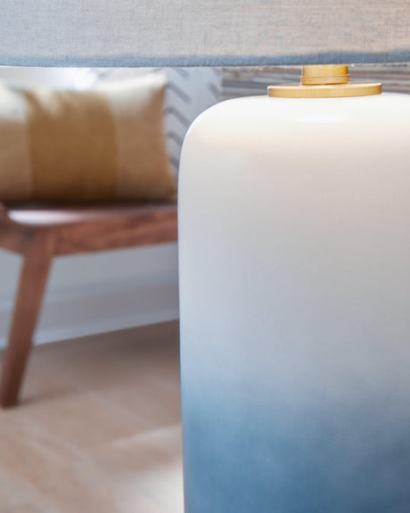Side view of Lemrich table lamp highlighting color gradation and design