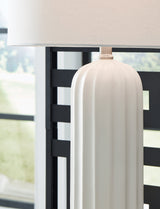 Detail of white glazed ceramic base of Clarkland lamp