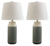 Afener table lamp with fabric shade detail, front close-up