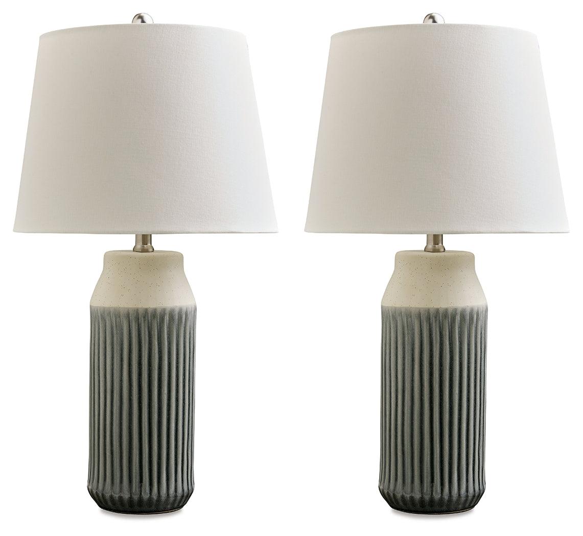 Afener table lamp with fabric shade detail, front close-up