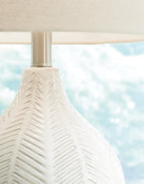 Detail of herringbone pattern on ceramic lamp base